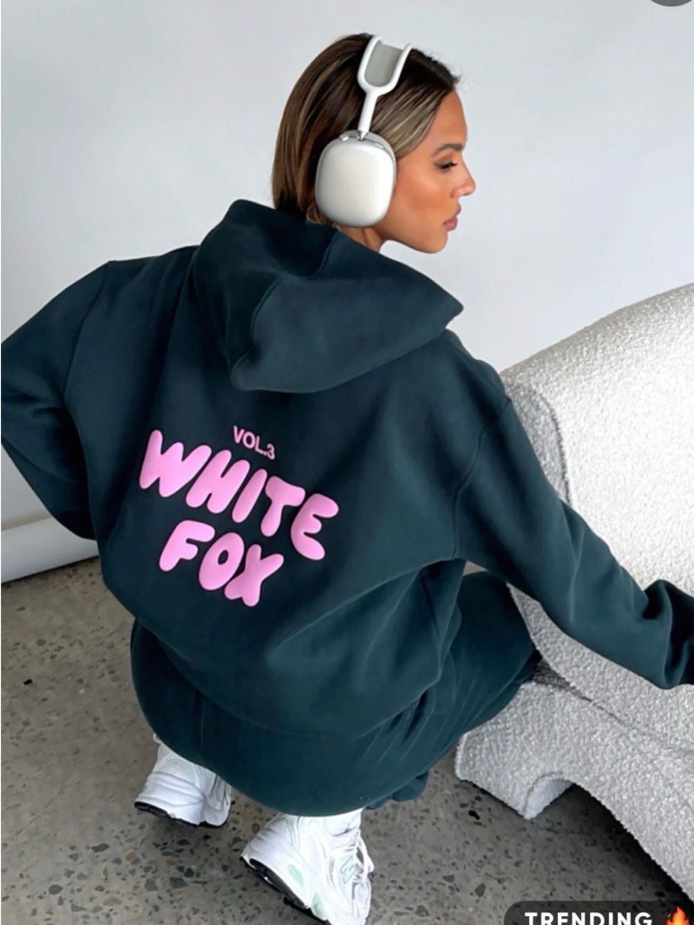WHITE FOX Vol.3 Logo Hoodie Pine green with Pink Print